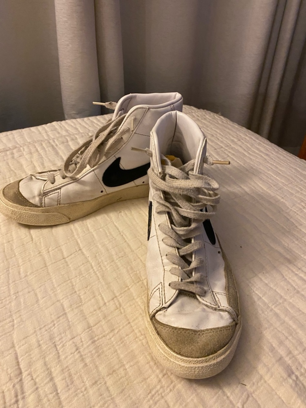 Nike White High-Top Sneakers with Black Swoosh and Beige Accents